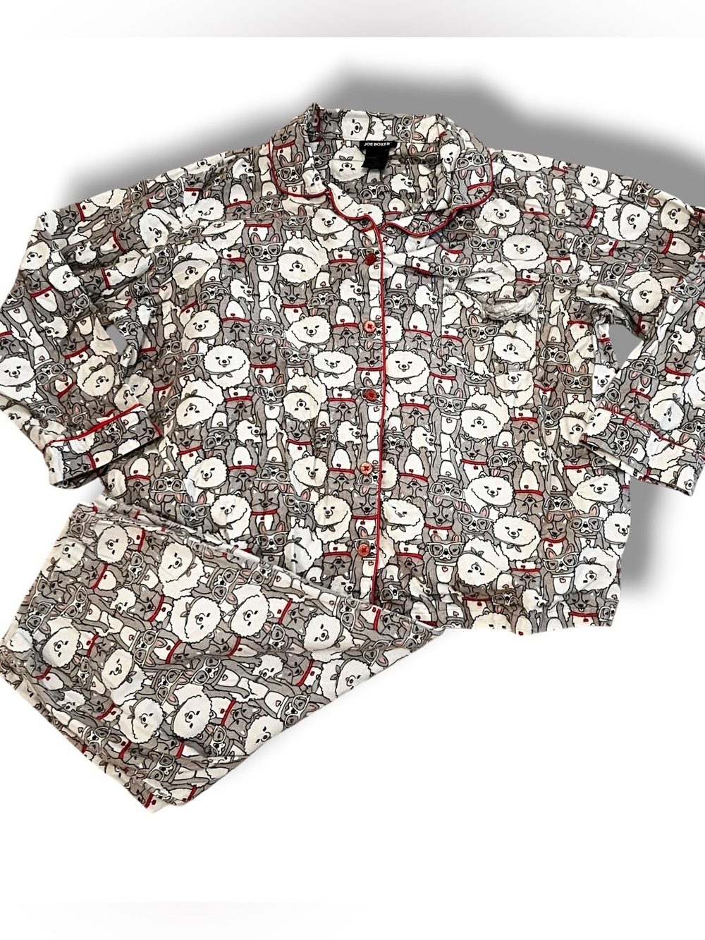 VTG Joe Boxer Flannel Pajama Set Dog Print Button Up Women’s 2X (XXL) F-4